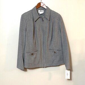 Womens Gray Herringbone Blazer Jacket Size 12 Polyester/Spandex By N Touch